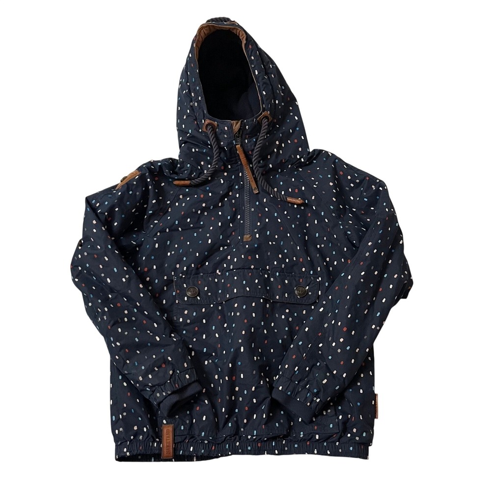 VTG Naketano Brave New Word Navy Blue MultiColor Dot Print Anorak‎ Hooded Jacket